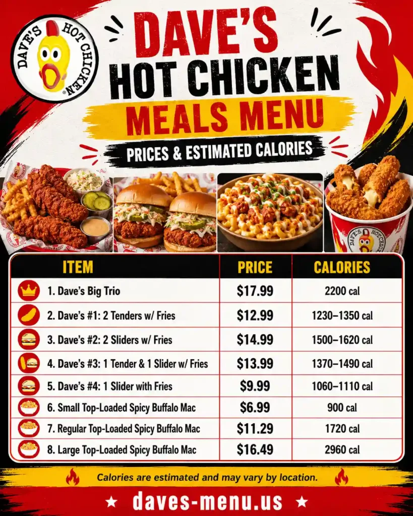 Dave’s Hot Chicken Meals Menu with prices