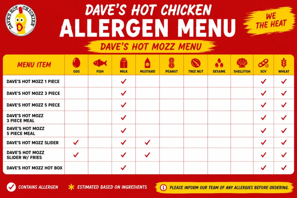 Dave’s Hot Chicken hot mozz allergen menu