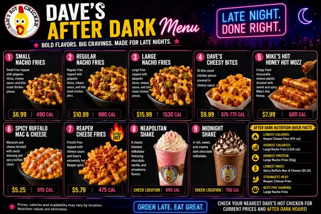 Dave’s Hot Chicken night Menu