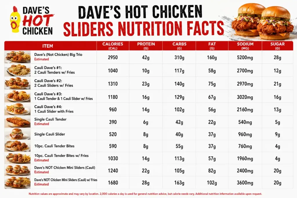 Dave's hot chicken slider calories